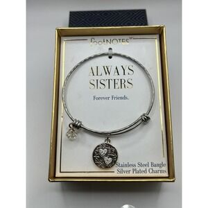 Footnotes Stainless Steel Always Sisters Heart Charm Expandable‎ Bracelet- New!!